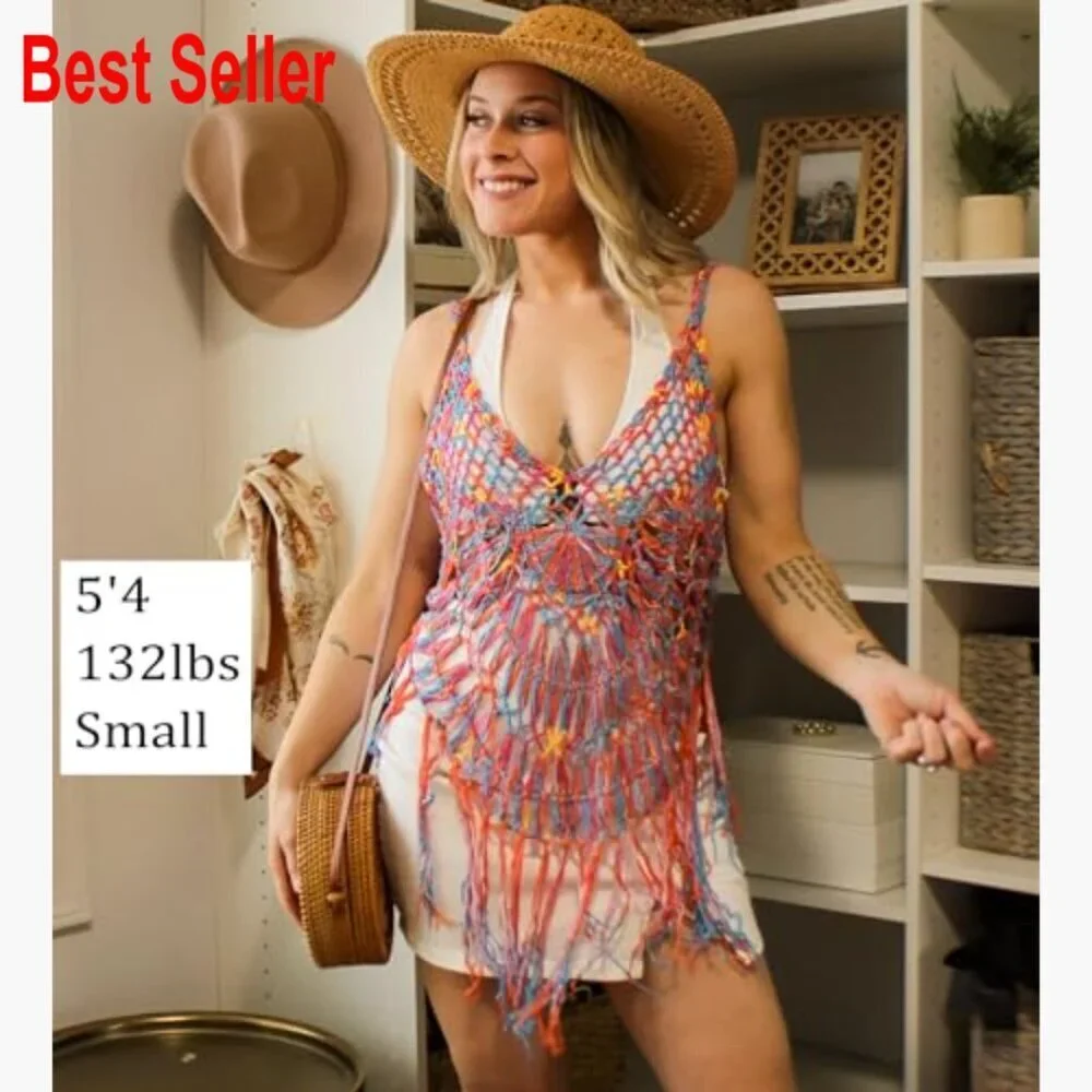 Crochet Tassel Beach Cover Up Dress Rayon Acrylic
